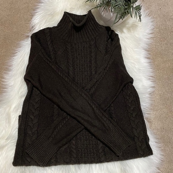 Ann Taylor Loft: Soft Comfy Cable Knit Turtleneck Pullover Sweater Brown XS - Picture 1 of 13